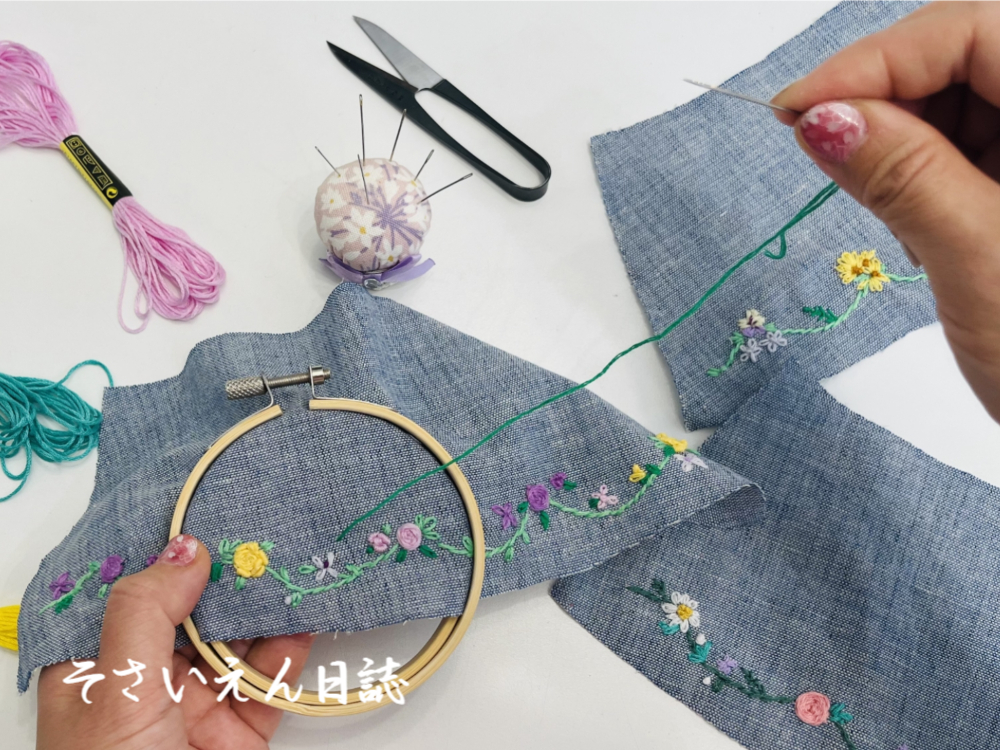 花の刺繍 ドール服