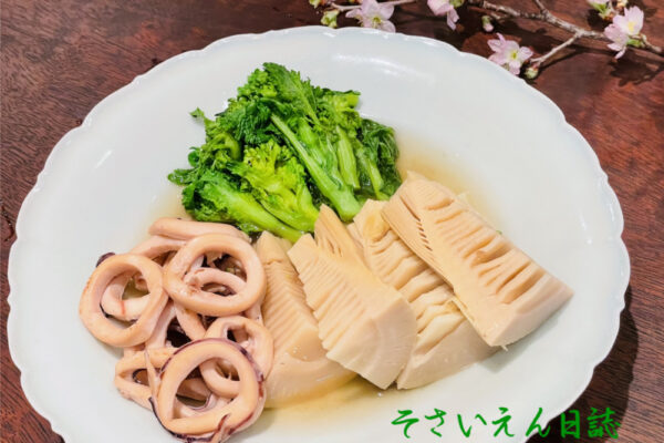 春野菜煮物、いか・たけのこ・菜の花
