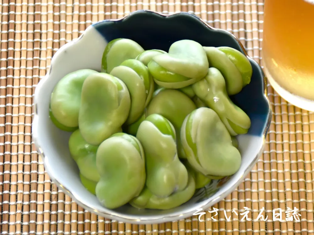 茹でそら豆とビール