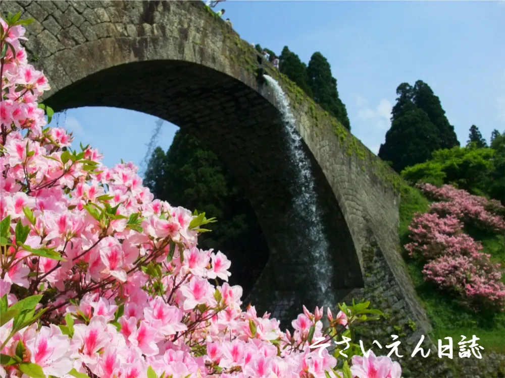 通潤橋(水道橋)とツツジ