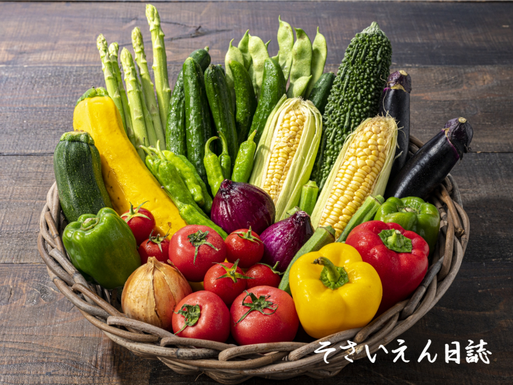 籠に盛った夏野菜