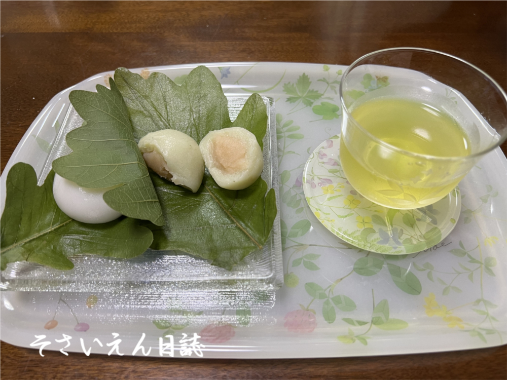 柏餅と水出し新茶