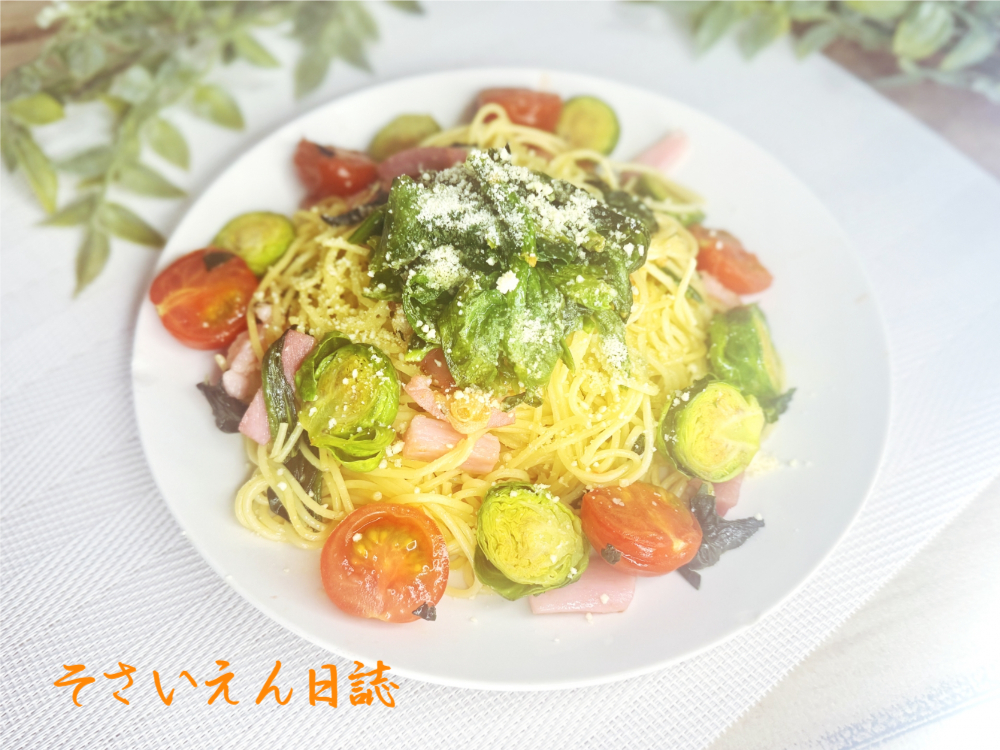 葉物パスタ｜芽キャベツのペペロンチーノ